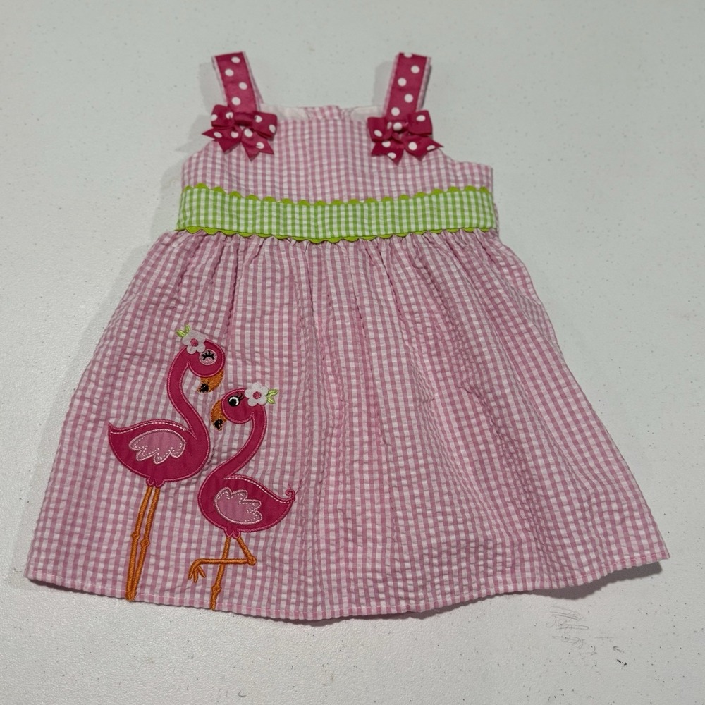 Emily Rose Girls Dress Size 12 Months Gingham Seersucker Check‎ Pink Flamingo